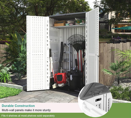 Outdoor Storage Shed,KINYING Outdoor Storage Cabinet Waterproof with Double Doors,52 Cu.ft Resin Vertical Tool Shed for Garden,Patio,Backyard,4×2.5×6.6 FT KINYING