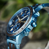 BOBO BIRD Men's Wooden Watch with Stainless Steel Wood Strap, Japanese Quartz Movement, Multi-Functional Chronograph Watch for Business and Daily Wear (Bule) BOBO BIRD