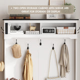 Maupvit Farmhouse Narrow Coat Rack with Shoe Storage, 12 Shoe Cubbies & 7 Coat Hooks, Entryway Furniture with Hall Tree, Ideal for hallways, Living Rooms and Mudrooms, White Maupvit