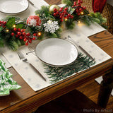 Artoid Mode Beige Pine Tree Snowflake Merry Christmas Placemats Set of 4, 12x18 Inch Seasonal Winter Xmas Holiday Table Mats for Party Kitchen Dining Decoration Artoid Mode