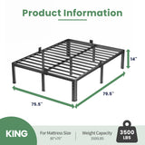 NKZ 14 Inch King Bed Frame, Sturdy Metal Platform with Round Corner Legs, 3,500 lbs Heavy Duty Steel Slat Support, Easy Assembly, Noise Free, No Box Spring Needed NKZ