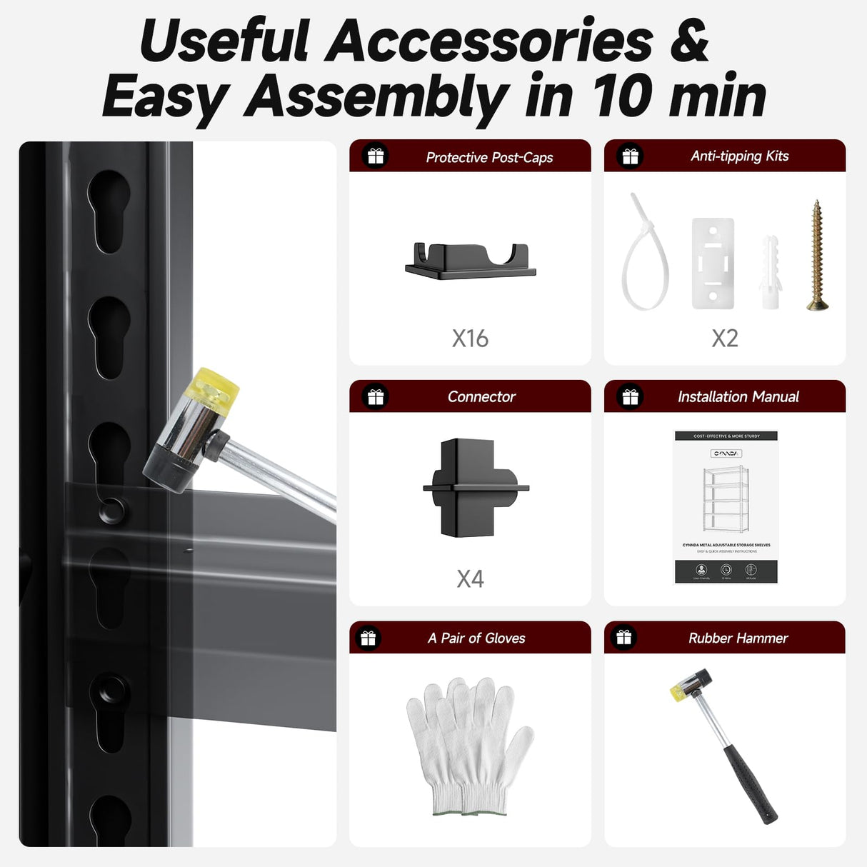 CYNNDA 6-Tier 55" W x 24" D x 84" H Industrial Shelving Heavy Duty Garage Storage Metal Shelves Adjustable 3500LBS Warehouse Garage Basement Commercial Shelf CYNNDA