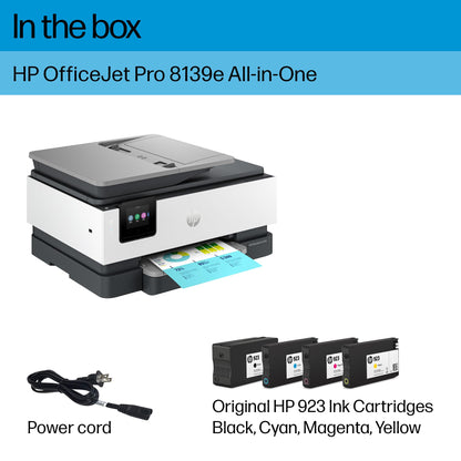 HP OfficeJet Pro 8139e Wireless All-in-One Color Inkjet Printer, Print, scan, Copy, fax, ADF, Duplex Printing Best-for-Home Office, 1 Year of Instant Ink Included