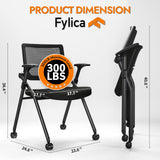 FYLICA Foldable Office Chair Set of 2 with PU Wheels Ergonomic Mesh Bouncing Back, Stackable Conference Room Chair, Office Guest & Reception & Meeting Chair (Black) FYLICA