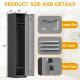 71'' Metal Locker with Keys for School,Gym,3 Tier Steel Office Storage Locker with Hook,Tall Cabinet for Employees (Black＆Gray, 1-Door) Firstsky