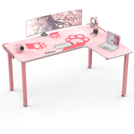 EUREKA ERGONOMIC Gaming Desk Pink,60 Inch Pink L Shaped Gaming Desk, Gaming Table Pink with Free Mouse Pad for Girls Home Office Wood & Metal Space-Saving,Easy to Assemble,Computer Desk Pink EUREKA ERGONOMIC
