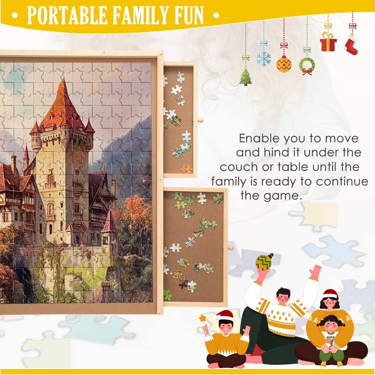 Puzzle Board, 1500 Pieces Rotating Puzzle Board with 6 Drawers and Cover, Wooden Lazy Susan Puzzle Table for Adults (27'' × 35'') Qiqidog