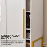 BELLEZE Storage Cabinet with LED Lighting, Sideboard with Sliding Doors and Adjustable Shelves, Entryway Shoe Rack, Accent Cabinet for Living Room and Bathroom - Dana (White) BELLEZE