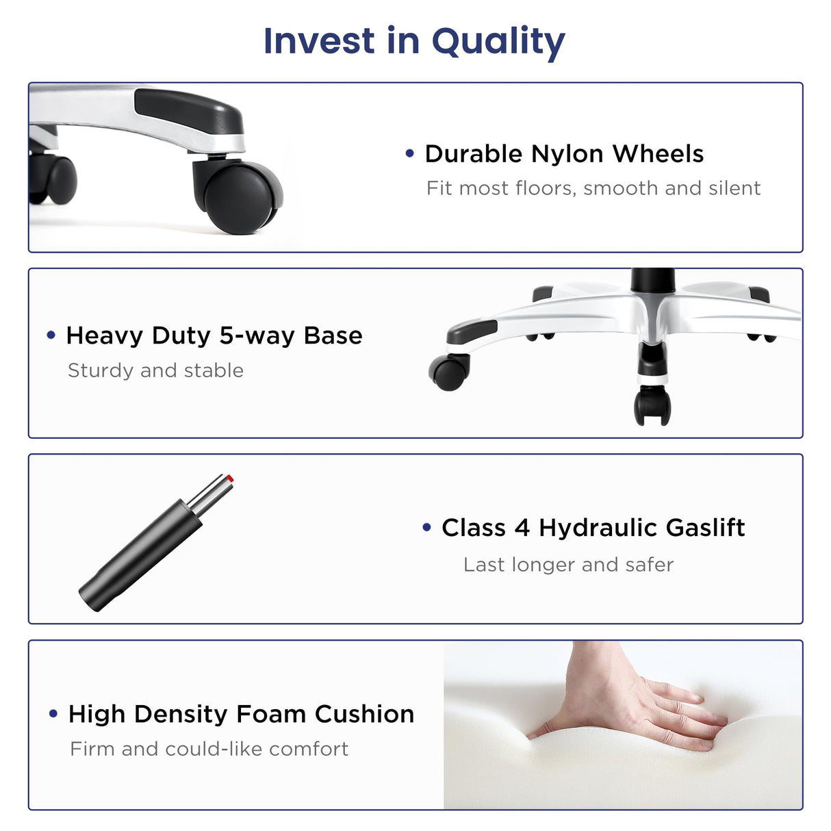 Nouhaus Ergonomic Office Chair Premium Microfiber Leather Adjustable Lumbar Support & Armrests, High Back Comfy Desk Gaming Chairs Executive Computer Swivel Chair Tilt Function(Posture,White) Nouhaus