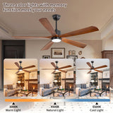 60 inch Outdoor Ceiling Fans for Patios, Natural Solid Wood 60 inch Ceiling Fan with Light, 6 Speeds Quiet Reversible & 3-Color Light, Modern Ceiling Fan for Kitchen, Bedroom, Patio Mount Jasper