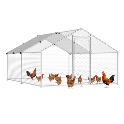 Chicken Coop Large Metal Chicken Run Poultry Cage with Water-Resident and Anti-UV Cover for Duck Rabbit House Outdoor Walk-in Chicken Pen for Yard, Spire Roof(10’ W x 13.2’ L x 6.4’ H)
