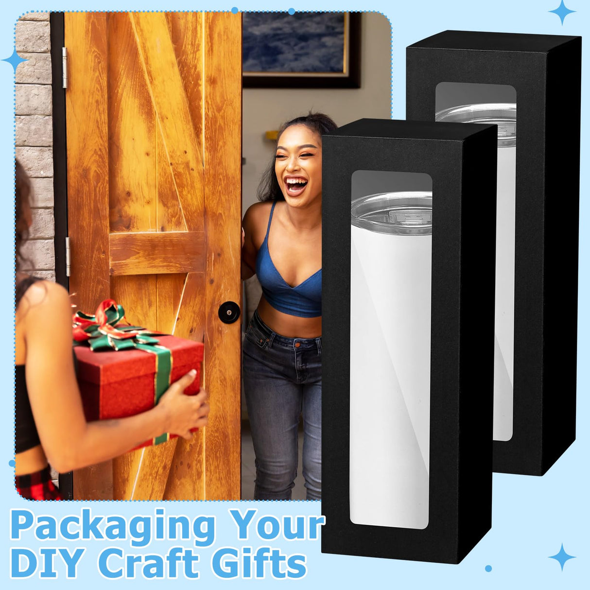 Perkoop 60 Pcs Gift Boxes for Sublimation Tumbler Transparent Tumblers Gift Boxes Exhibition Box with Window for 12oz 20oz 30oz Heat Press Sublimation Blanks Skinny Tumbler Gift Wrapping (Black) PerKoop