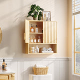 VINGLI Fluted Modern Medicine Cabinet,Bathroom Wall Cabinet Over Toilet Storage, Upper Floating Countertop Storage for Bathroom, Laundry Room,Small Hanging Kitchen Wall Cabinets (Natural Oak Color) VINGLI