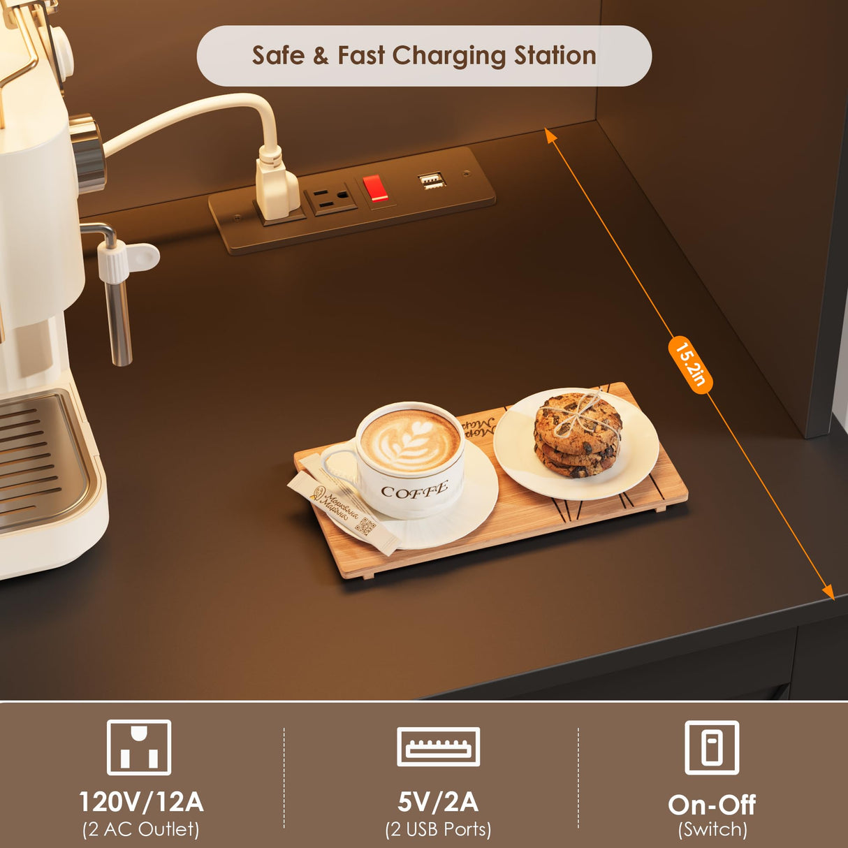 HIFIT 72.8” Tall Kitchen Pantry Cabinet with LED & Charging Station, 55” Wide Farmhouse Pantry Storage Cabinet with Microwave Stand&Shelves&Barn Doors, Black Kitchen Hutch Coffee Bar for Living Room HIFIT