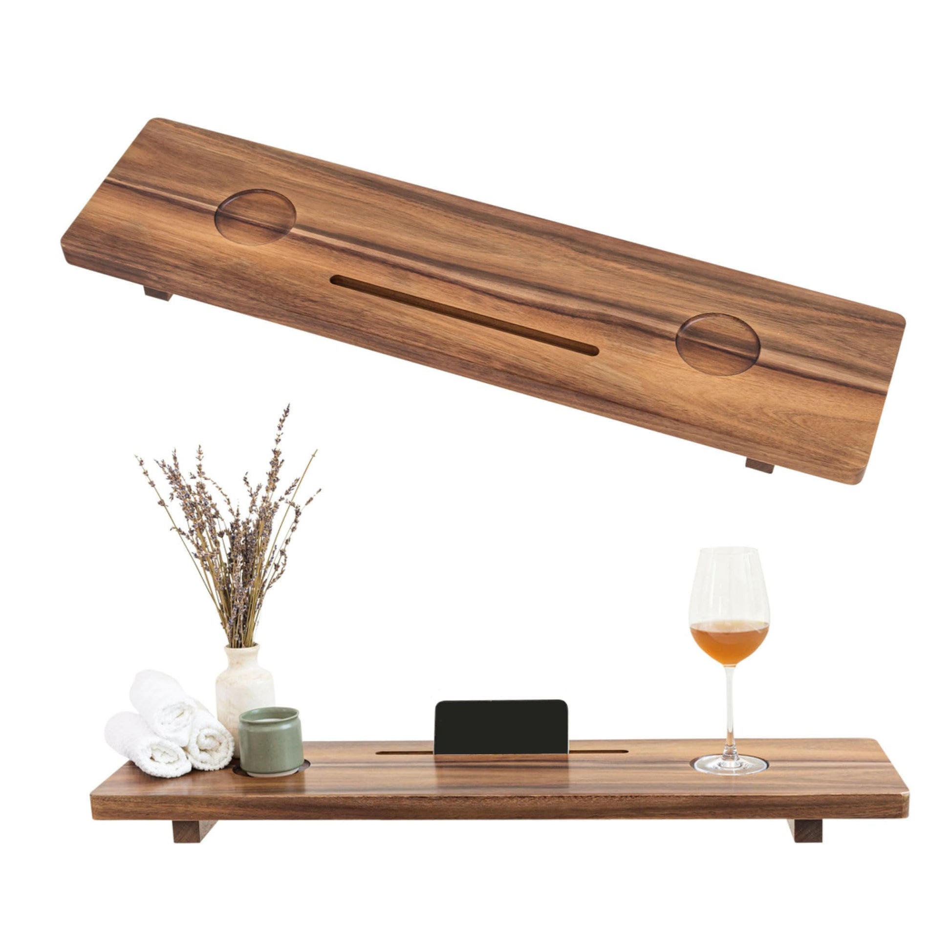 Nature Shed Premium Bathtub Tray | Solid Acacia Bath Tray for Tub | Large Bath Tray Table | Non-Toxic, Anti-Tipping Tub Tray | Bathtub Accessories - WoodArtSupply