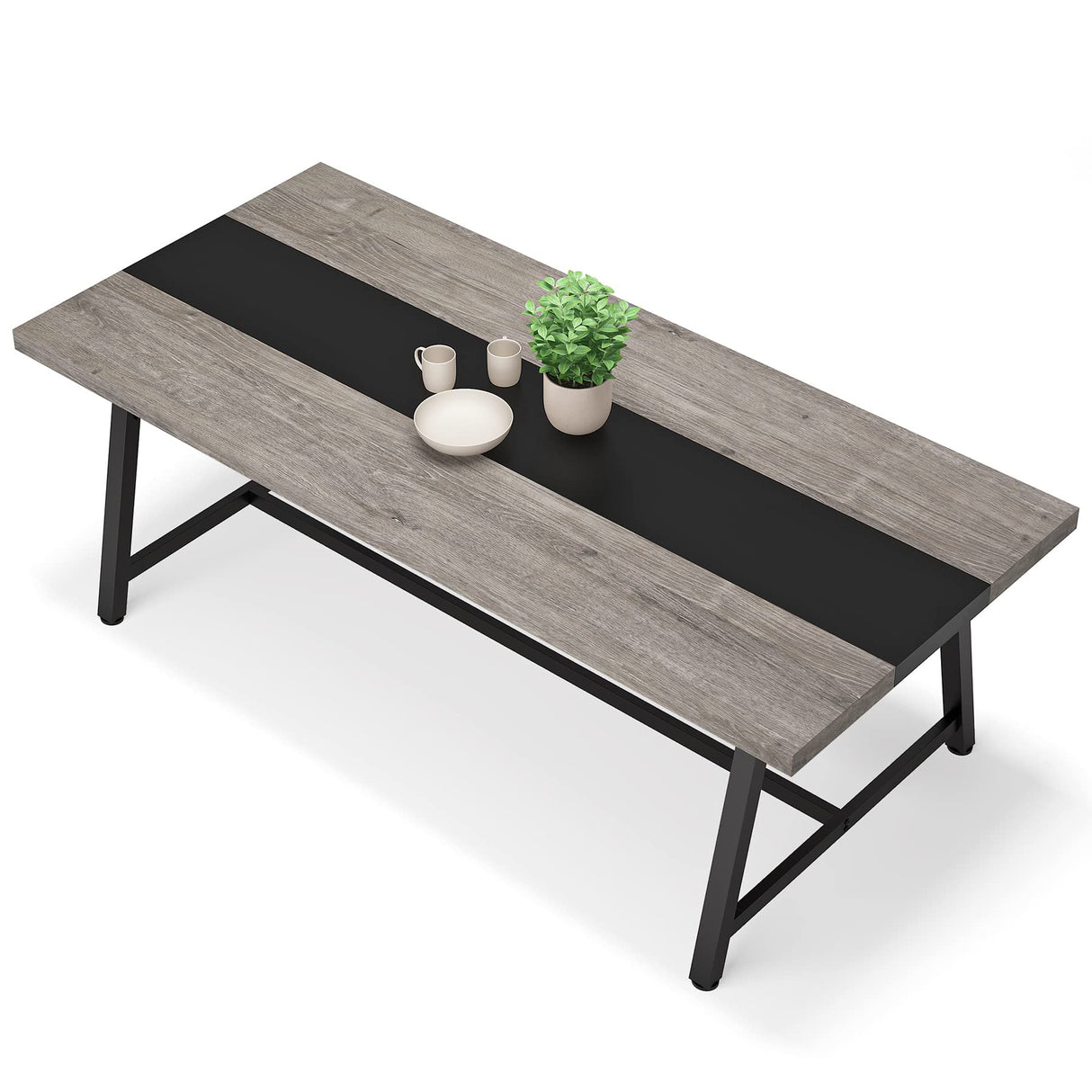 Tribesigns Dining Table for 8 People, 70.87-inch Rectangular Wood Kitchen Table with Strong Metal Frame, Industrial Large Long Dining Room Table for Big Family (Gray, No Chair) Tribesigns