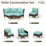 PHI VILLA 10-Piece Wicker Patio Furniture Set, Outdoor Half-Moon Curved Sectional Sofa with 4 Ottomans, 2 One Armrest Seats, 1 Armless Sofa, Large Conversation Seating for Garden or Backyard,Aqua Blue PHI VILLA