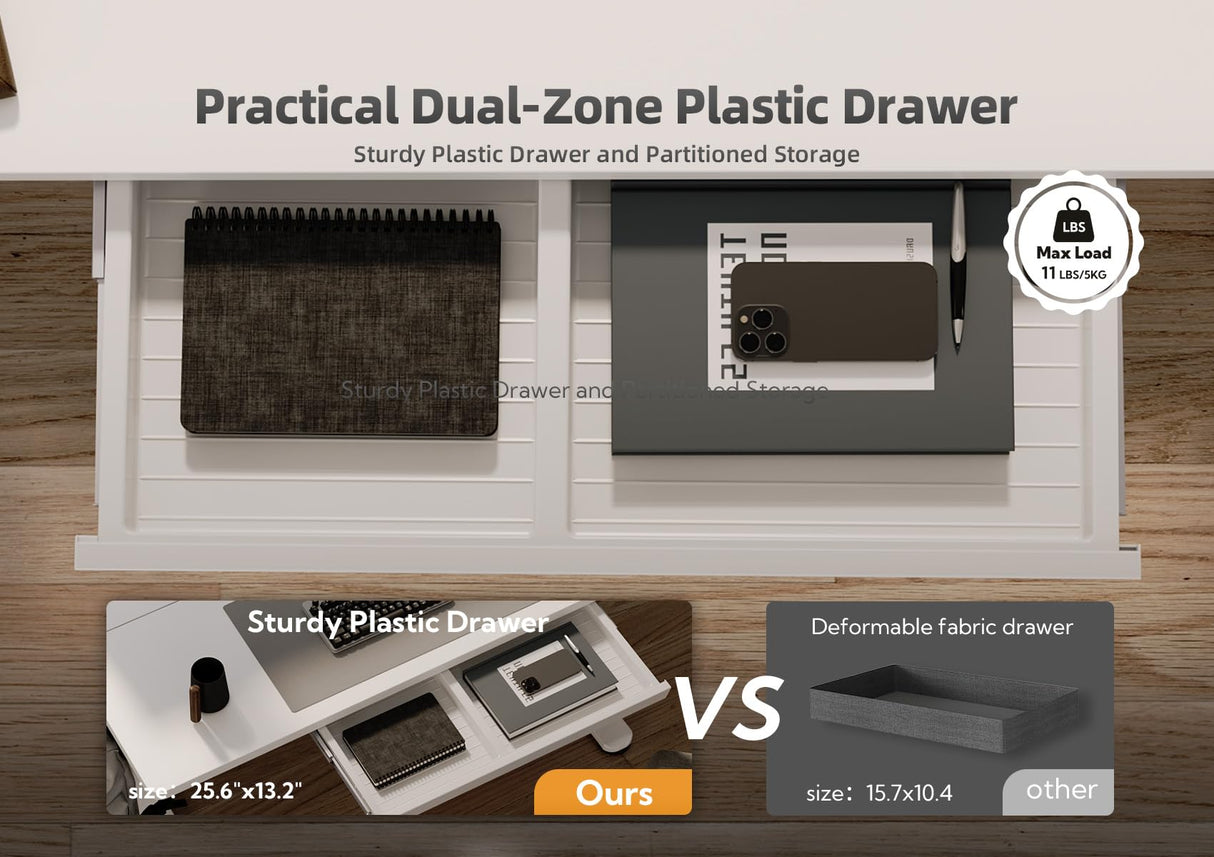 YDN Standing Desk with Drawers, 48 x 24 Inch White Standing Desks Electric Adjustable Height Desk for Computer Workstations, White YDN