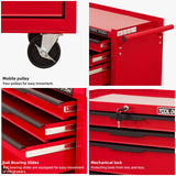 7-Drawer Rolling Tool Chest Cabinet, Large Capacity Metal Tool Box with Wheels and Keyed Locking, Roll Around Storage Organizer Tool Cart for Garage, Warehouse, Work Shop - Red TOOL DORM