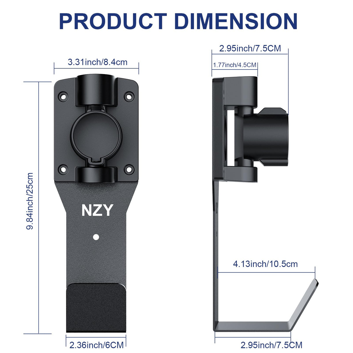 EV Charger Holder Wall Mount Kit, 180° Rotation EV Charger Nozzle Holster Dock for SAE J1772 Connector, Outdoor/Indoor, J-Hook EV Charger Cable Organizer for Electric Vehicles NZY