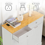 GAZHOME Double Tilt Out Trash Cabinet with Charging Station, Upgrade Wooden Free Standing Trash Cabinet with Outlet,Recycling Cabinet with Hideaway Drawer,20 Gallon Tilt Out Trash Cabinet (White) GAZHOME
