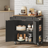 RALGEND Kitchen Island with Power Outlets & Drop Leaf, Rolling Kitchen Cart on Wheels, Kitchen Storage Island with Spice Rack and Drawer for Kitchen, Dinning Room, Black and Rustic Brown RALGEND