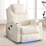 Power Recliner Chair with Heat and Massage for Adults - Home Theater Seating with LED Lights,Cup Holders,Side Pocket,USB Port - Recliner Sofa for Living Room (Beige, Single Recliner) WISHDEER
