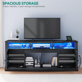 YITAHOME TV Stand for 75/80 Inch TV, Black Entertainment Center 70 Inches Wide, Media Furniture TV Table with with Power Outlet, TV Consoles for Living Room, Curved Desktop YITAHOME