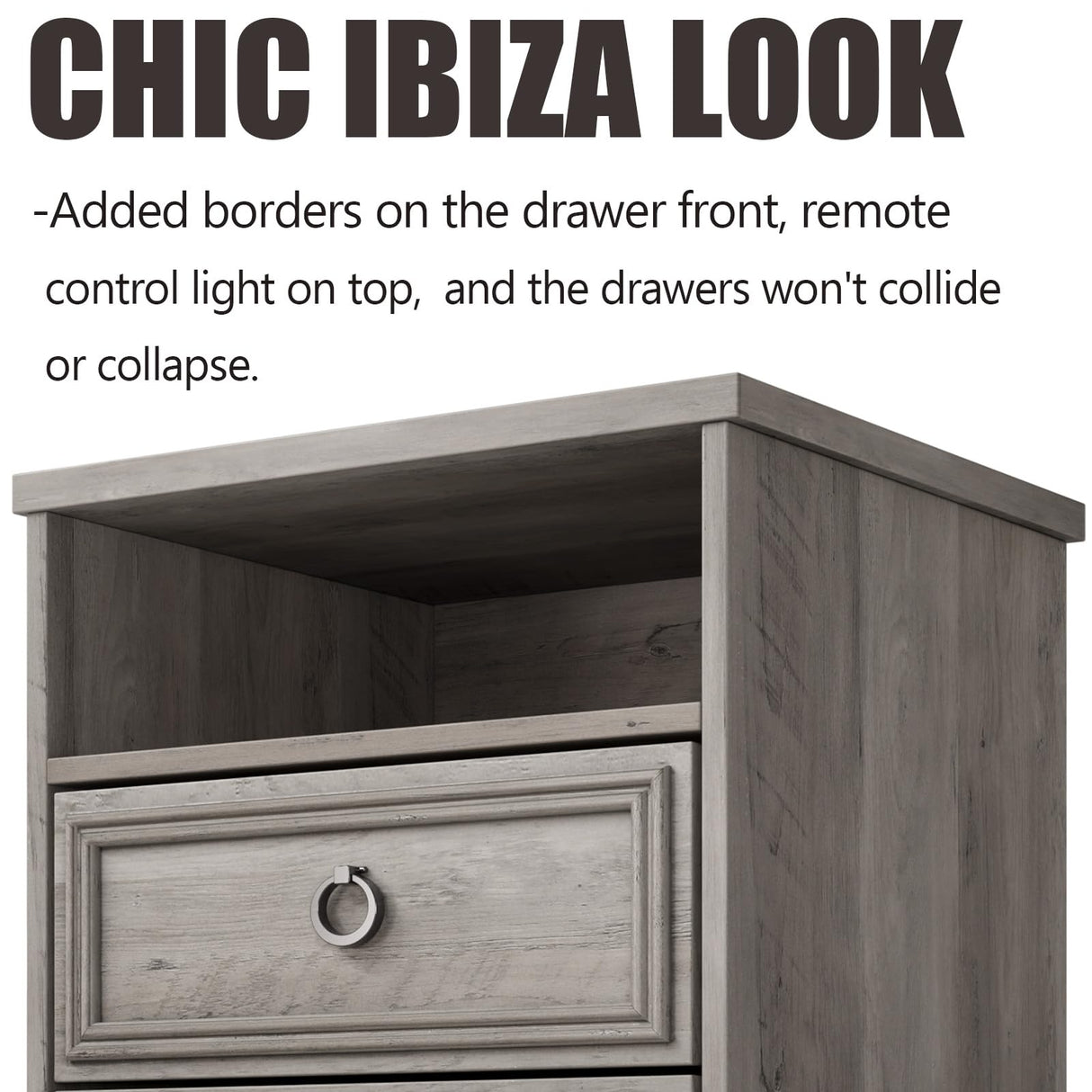 Nightstand with Strip Lights Set of 2, Night Stand with Drawers, Accent Bed Side Table and End Table with Open Storage for Bedroom, Living Room,Gray LGHM