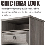 Nightstand with Strip Lights Set of 2, Night Stand with Drawers, Accent Bed Side Table and End Table with Open Storage for Bedroom, Living Room,Gray LGHM