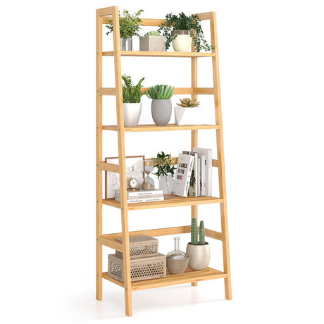 Giantex 4-Tier Bookshelf, 47.5" Bamboo Open Bookcase Book Shelf with Storage, Freestanding Display Shelving Unit Plant Stand, Ladder Shelf for Small Space, Bedroom, Living Room, Home Office, Natural Giantex