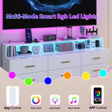 UNIQUITE White 9 Drawer Dressers for Bedroom, Modern Large Dresser with LED Light and Power Outlet, Wooden Long Dresser for Bedroom, Entryway, Living Room UNIQUITE