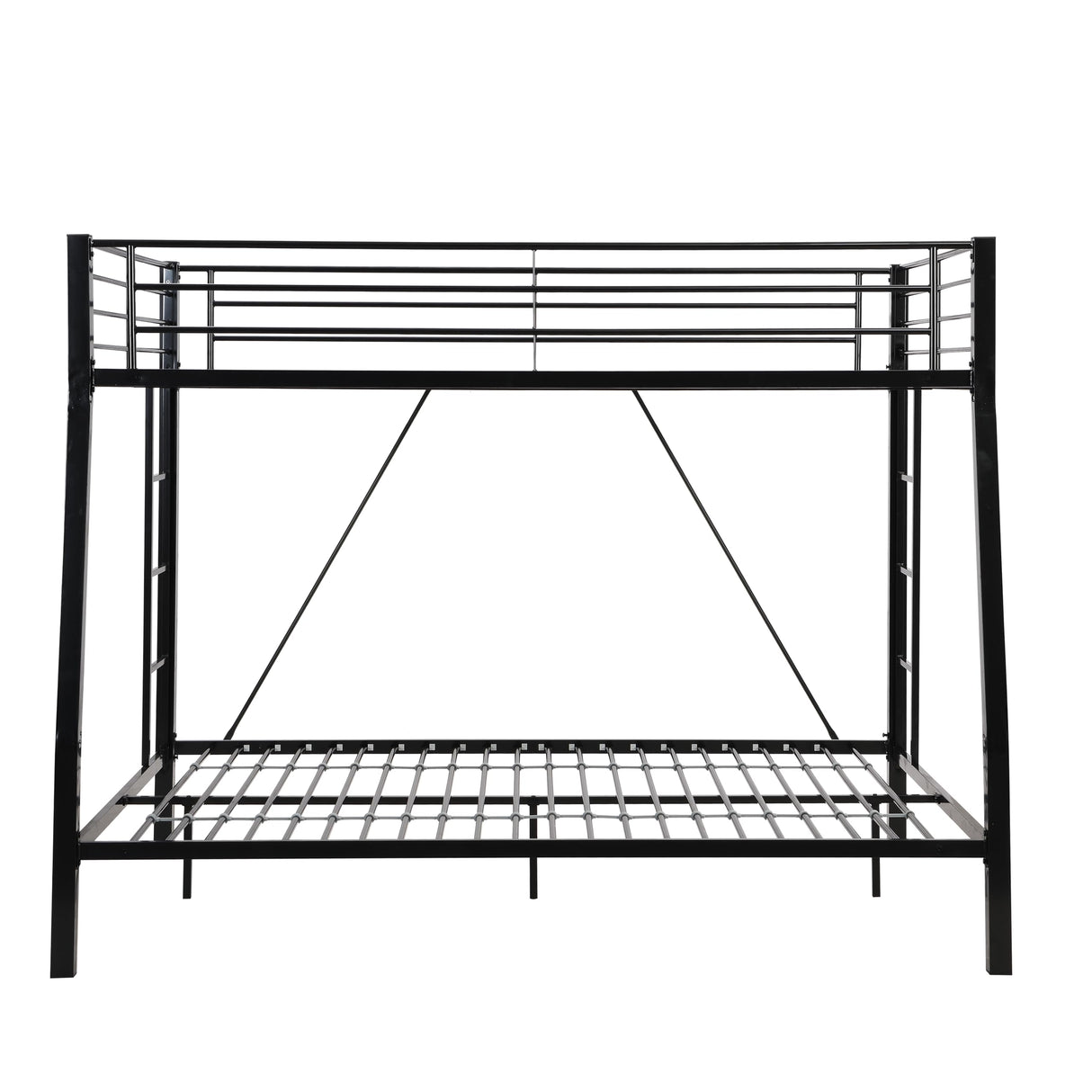 ZMIZAKOY Metal Full XL Over Queen Bunk Bed for Adults, Heavy Duty Bunk Bed Full Over Queen with 2 Ladders & Safety Guardrail for Kids and Adults, Easy Assemble Queen Size Bunk Beds (Black) ZMIZAKOY