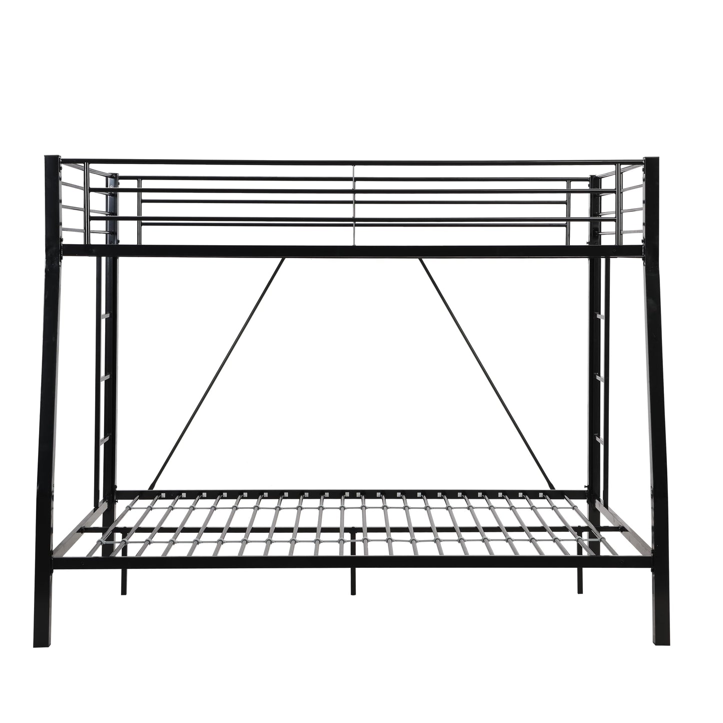 ZMIZAKOY Metal Full XL Over Queen Bunk Bed for Adults, Heavy Duty Bunk Bed Full Over Queen with 2 Ladders & Safety Guardrail for Kids and Adults, Easy Assemble Queen Size Bunk Beds (Black)