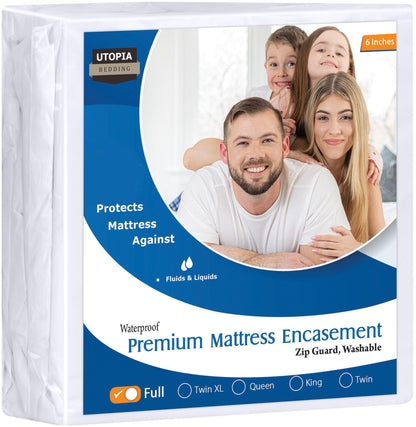 Utopia Bedding Premium Waterproof Zippered Mattress Encasement (Fits 6 Inches Mattress, Full), Bed Bug and Dust Mite Proof Mattress Protector, 6-Sided Mattress Cover for Bed