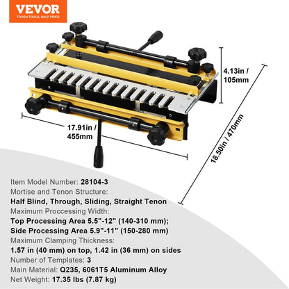 VEVOR Dovetail Jig, 12 in Width, Dove Tailing Router Jigs with 4 Router Bits & 3 Templates, Precise Alignment Dove Tail Jig, Mortise and Tenon Woodworking Tools for Furniture & Wood Cabinet M - WoodArtSupply