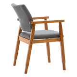 thksbought Set of 4 Mid Century Modern Walnut Dining Chairs Wood Arm Grey Fabric Kitchen Cafe Living Room Decor Furniture thksbought