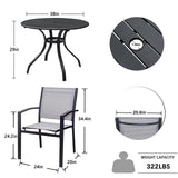 LEVELEVE 5 Piece Patio Dining Set,Outdoor Furniture 4 Textilene Chairs & 1 Round 38"x 38" Metal Slatted Table with 1.5" Umbrella Hole,Outside Porch Deck Balcony Backyard Set for 4 LEVELEVE