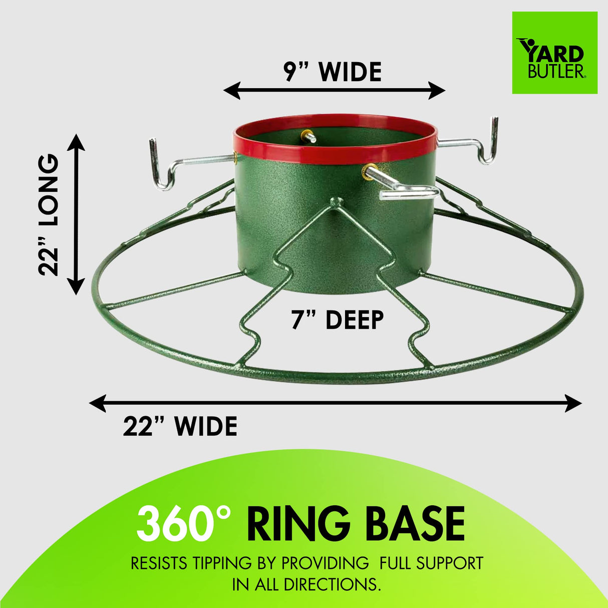 Yard Butler Santa's Helper - Easy to Use & Assemble Christmas Tree Stand - Durable & Sturdy Stand Made with Anti-Rust Steel - Beautiful Addition to Holiday Decor - 6' to 11' Trees - Green Yard Butler