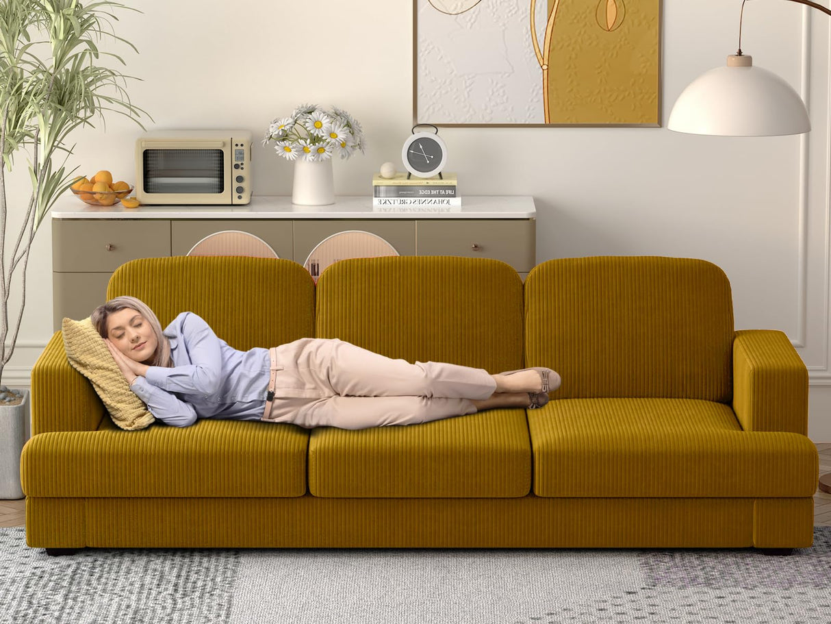 WiberWi 87 inch Couches for Living Room, Comfy 3 Seater Sofa with Deep Seat, Modern Corduroy Couch with Wide Armrests, Upholstered Backrests with Removable Cover, Mustard WiberWi