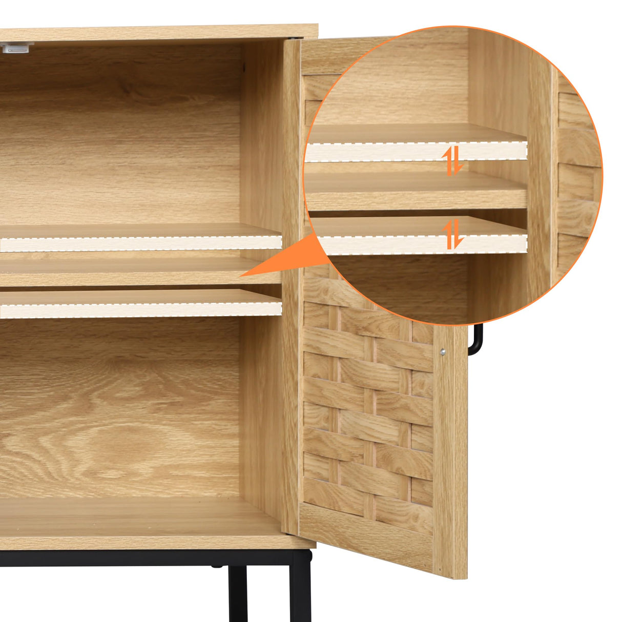 NVETHM Sideboard Cabinet, Modern Buffet Storage Cabinet with Wooden Strip Doors and Adjustable Shelves,Console Cabinet,Credenza for Living Room,Dining Room,Hallway (Natural) NVETHM