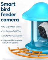 LongPlus® Smart Bird Feeder with Camera, Bird Feeders Camera Wireless Outdoor with Solar Powered,AI Identify,Smart Bird Camera Auto Capture Videos,Instant Notification,Ideal Gift for Mom Bird Lovers LongPlus
