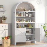 TIMWNER 71” Arched Bookshelves, Tall Wood Bookcase with Lower Cabinet, Modern Pantry Storage Cabinet Bookshelf for Kitchen, Living Room,Office,White TIMWNER