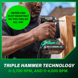 Metabo HPT 18V MultiVolt Cordless Triple Hammer BOLT Impact Driver Set, Power Impact Driver Kit with Case, 2 Lithium-Ion Batteries and Charger, 1/4-Inch Chuck, Compact LightWeight Power Tool, WH18DC Metabo HPT