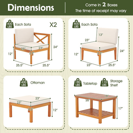 Tangkula L Shaped Outdoor Furniture Set, 5 Pieces Acacia Wood Patio Conversation Set, Modular Outdoor Lounge Sofa Set w/Cushions and Coffee Table for Garden, Backyard, Poolside Tangkula