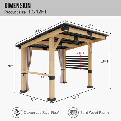 Yokayoay 10 x 12 Cedar Gazebo, Grill Hardtop Gazebo, Metal Roof gazebo with Curtain, Supports Snow Loads and Wind Speed, Rot Resistant, BBQ Gazebo for Backyard, Deck, Garden, Patio - WoodArtSupply