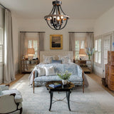 Threebro Chandeliers，Farmhouse Ceiling Chandelier Wood Black Modern Rustic Hanging Pendant Light Fixture with Chain for Dining Room Living Room Entryway Kitchen Island Bedroom Foyer Lighting（4-Light） Threebro