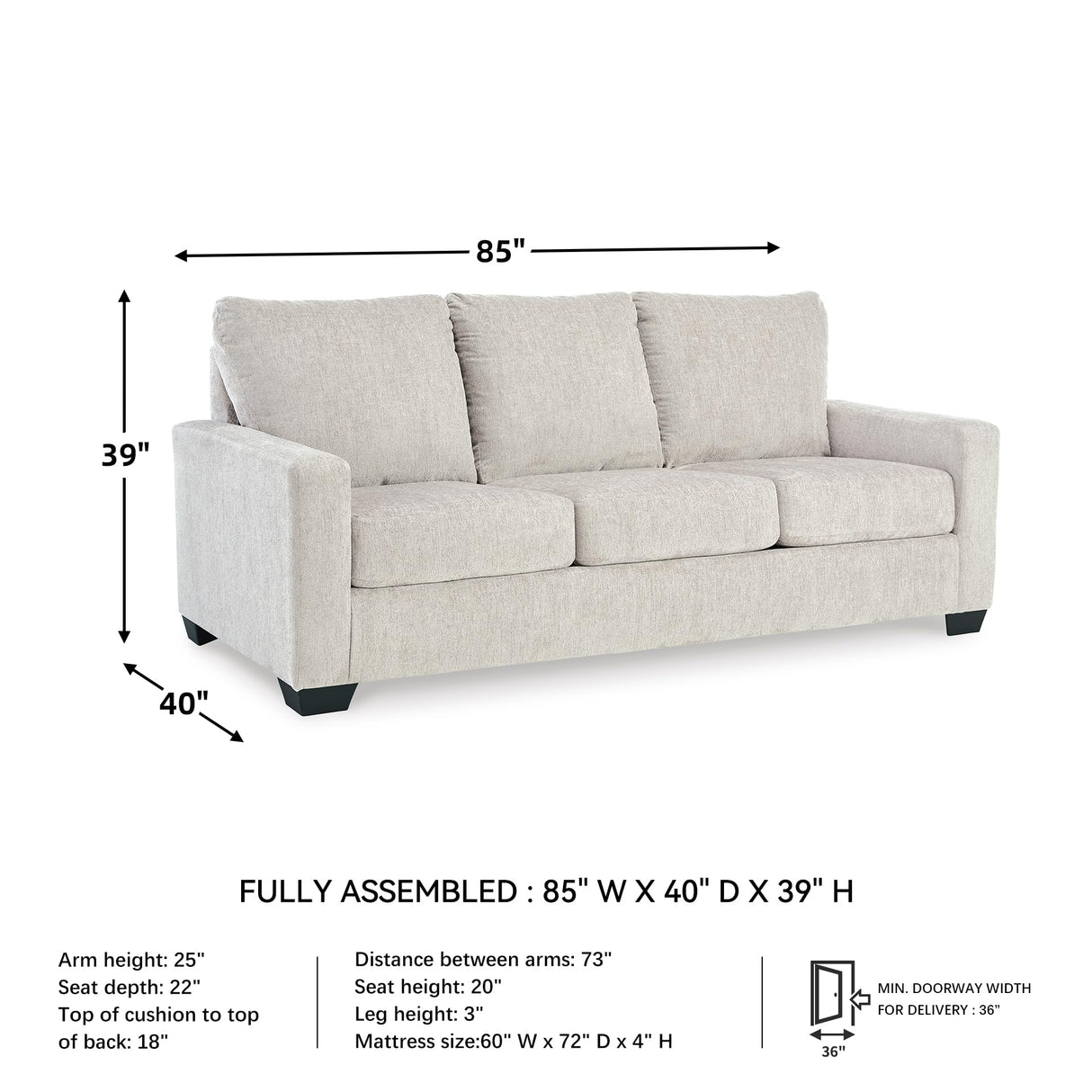 Signature Design by Ashley Rannis Coastal 2-in-1 Sofa Sleeper with Folding Gel Memory Foam Mattress, Queen, White Signature Design by Ashley
