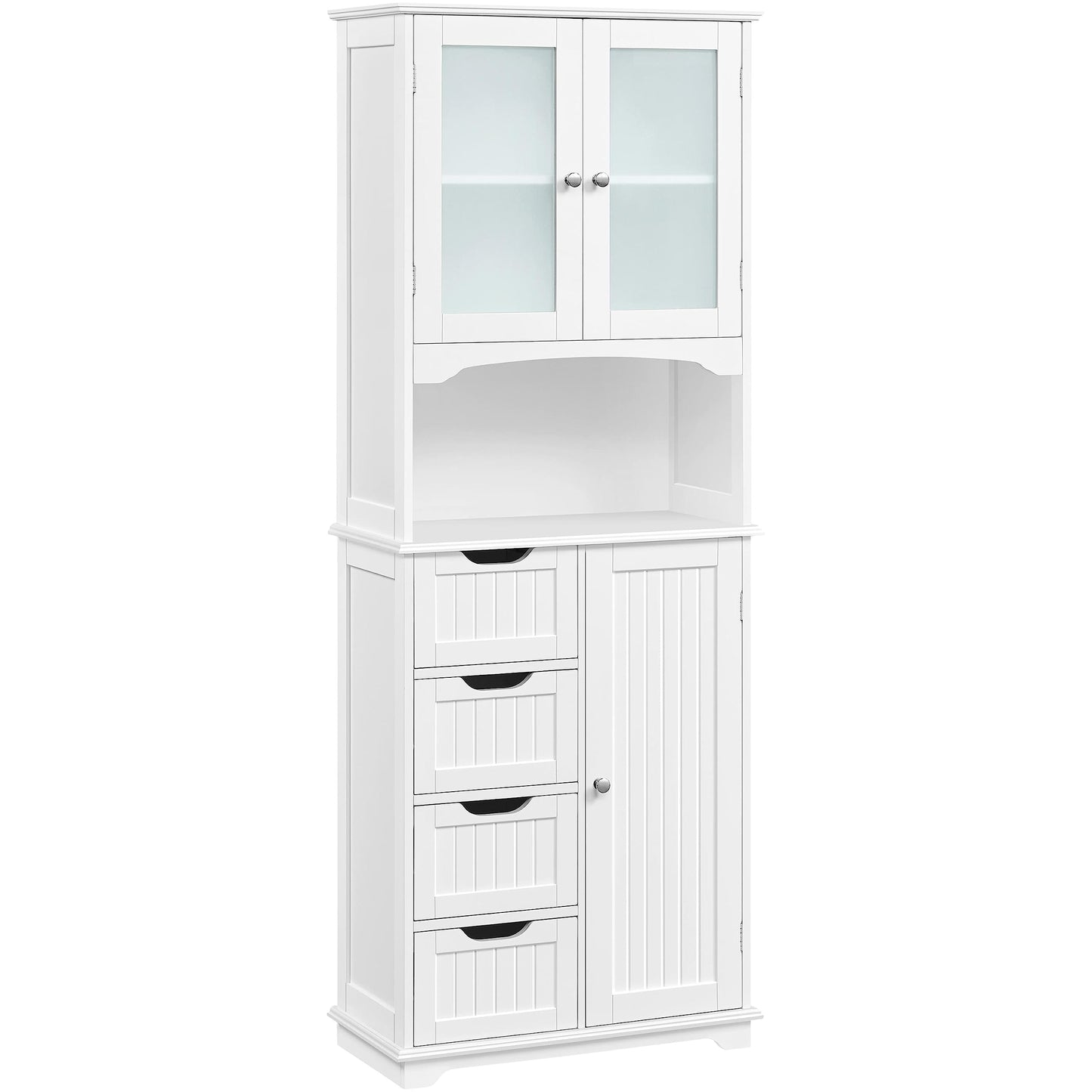 Yaheetech Tall Storage Cabinet with Glass Door, Bathroom Floor Cabinet 65.5″, Kitchen Pantry Storage Cabinet with Open Compartment, 4 Drawer and Adjustable Shelves for Bathroom, Kitchen, Living Room