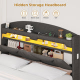 BTHFST Dark Grey Floating Queen Bed Frame with Charging Station, Hidden Storage, and RGB Lighting BTHFST